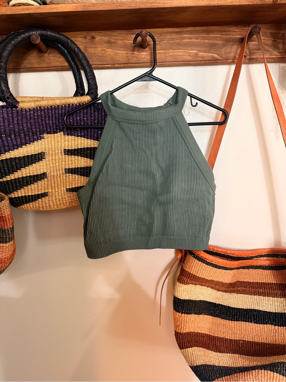 Aerie Ribbed Halter Crop Top - Olive Green